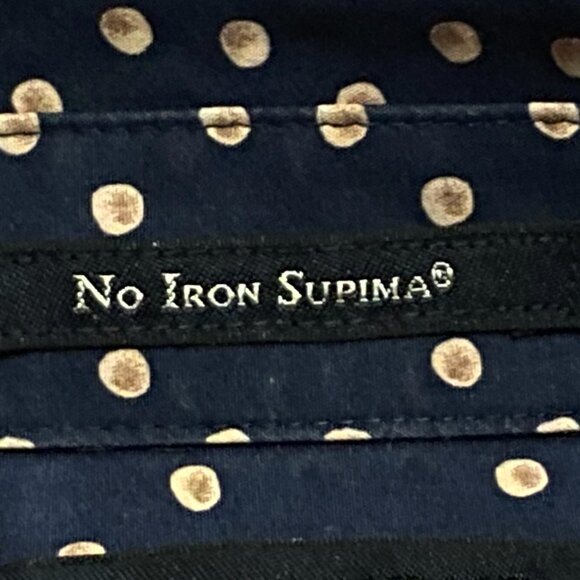 NEW Lands'End Supima No-Iron Sz 18 Blouse Shirt Long Sleeve Navy Polka Dot - Picture 8 of 12